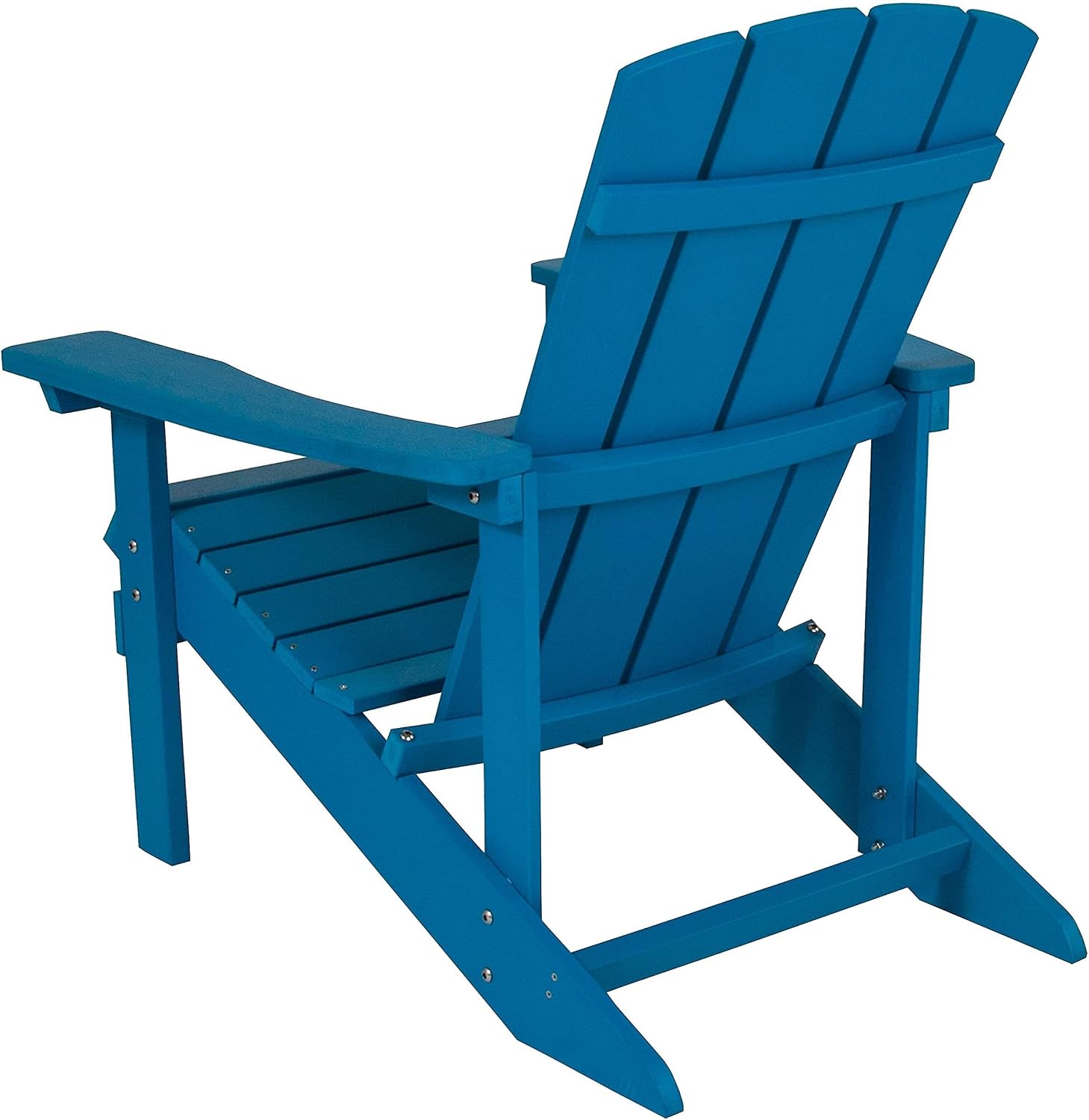 Pemberly Row Farmhouse Adirondack Chair, Faux Wood, Blue Finish, Weather-Resistant Polystyrene Frame, Vertical Lattice Back, Extra Wide Arms, Outdoor Lounger for Patio, Backyard, or Beach