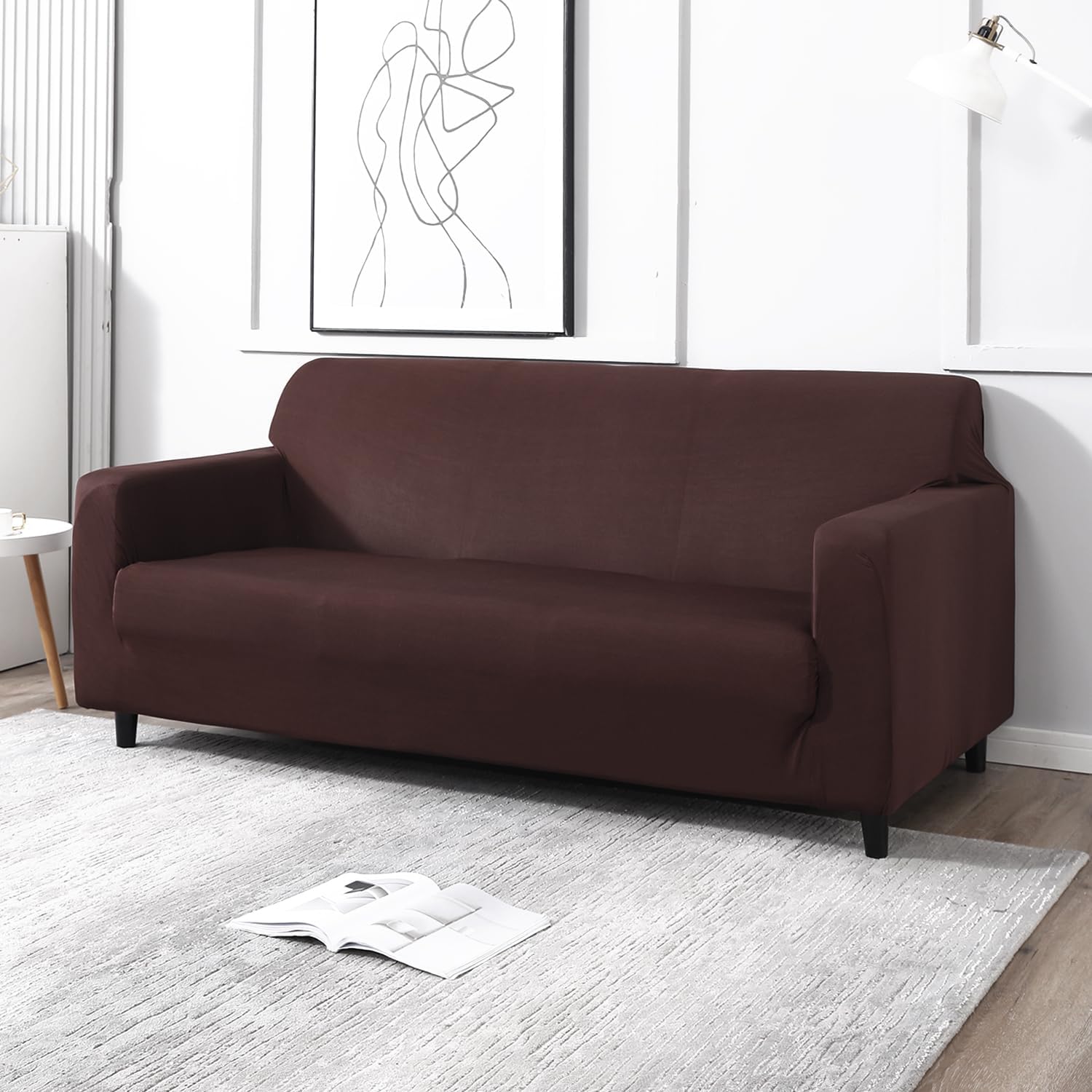 HOKIPO Elastic Stretchable Sofa Cover 3 Seater, Chocolate Brown (AR-4279-E2)
