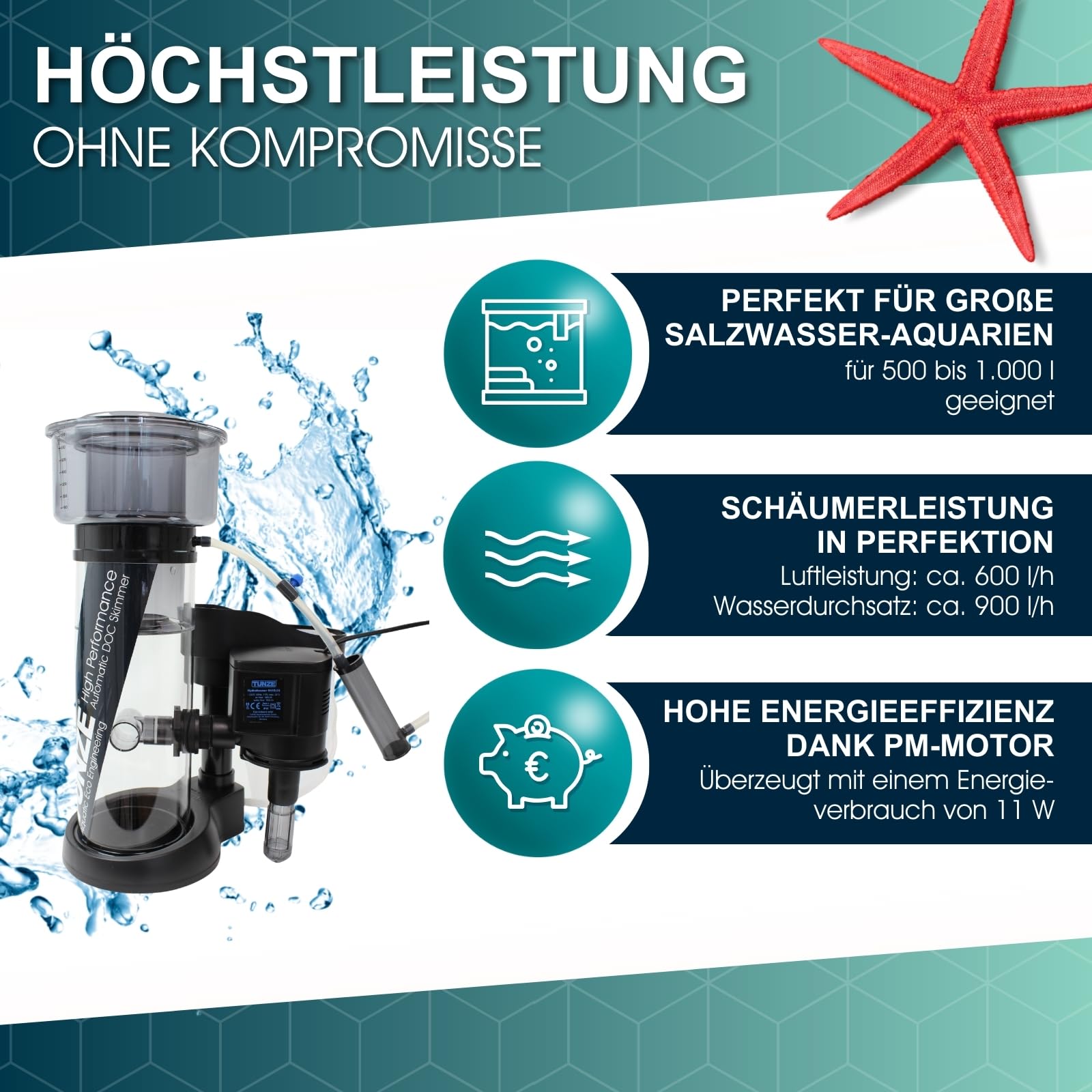 Tunze DOC Skimmer 9410 I Abschäumer für Meerwasseraquarien mit bis zu 1.000 L I energieeffiziente Oberflächenabsaugung I Abschäumen, Filtrieren & Durchlüften von Aquarien I Anti Overfoaming