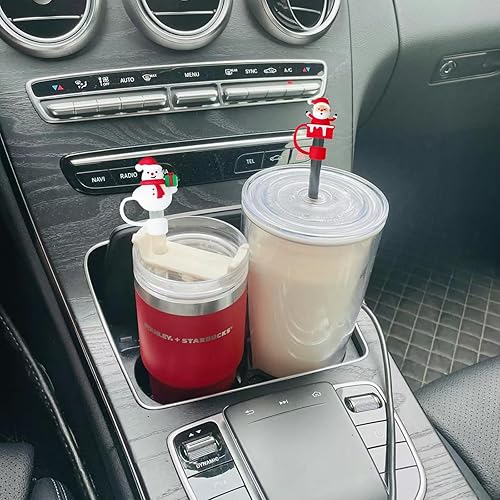 Miniatura 4 de 5 fundas de popote de Navidad compatibles con vasos Stanley de 30 y 40 onzas, reutilizables, bonitas puntas de popote de silicona, protectores para
