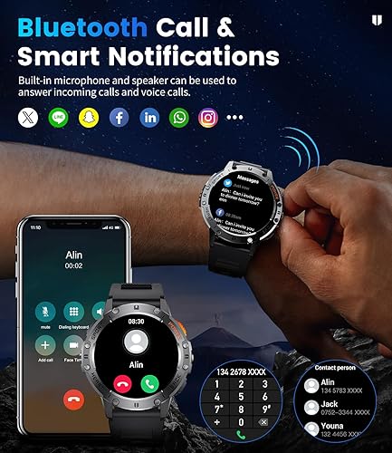 Vista 7 de Military Smart Watches for Men for Android/iPhone-1.43'' Amoled Display Fitness Watch with Heart Rate/SpO2/Sleep Monitor/100+