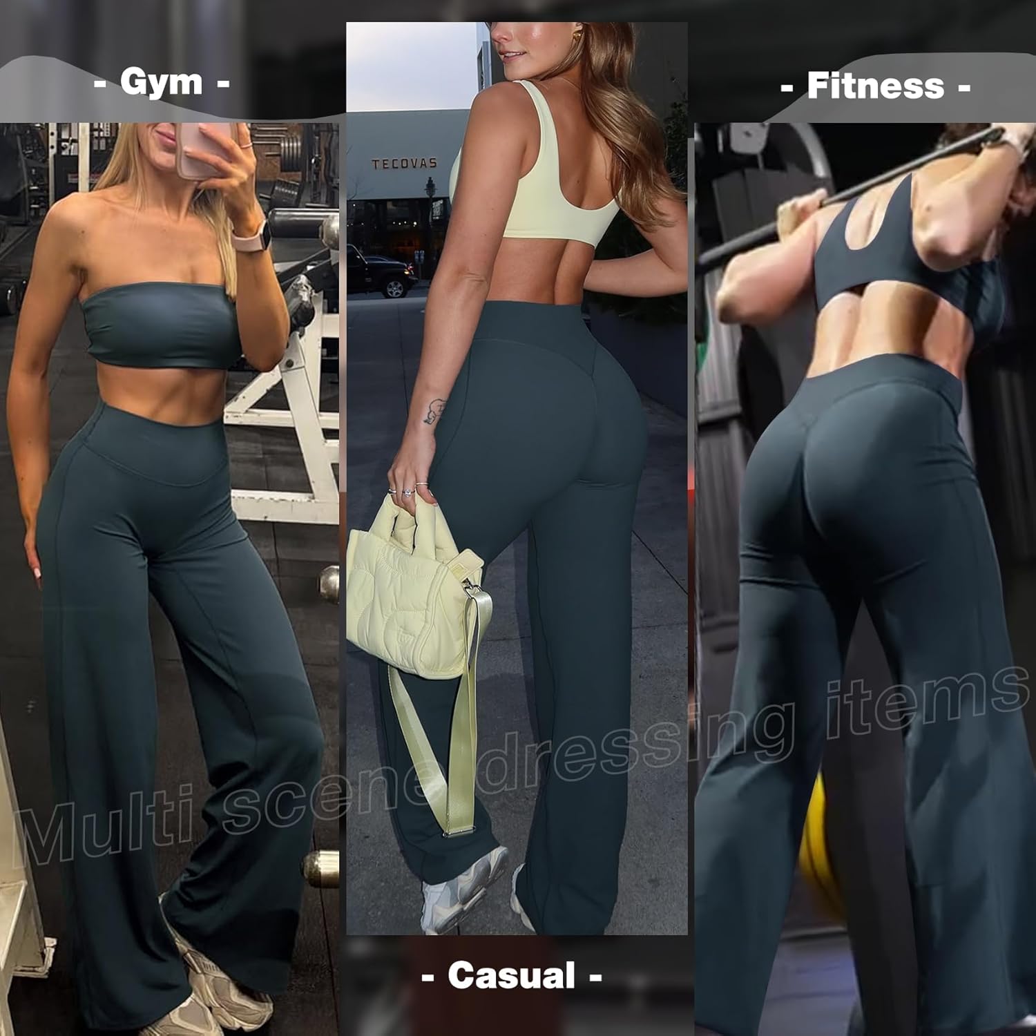 JGS1996 Wide Leg Yoga Pants Bottoms Straight Leg Leggings for Women High Waist Stretch Booty Casual Gym Workout Sweatpants Navy Blue - Image 2