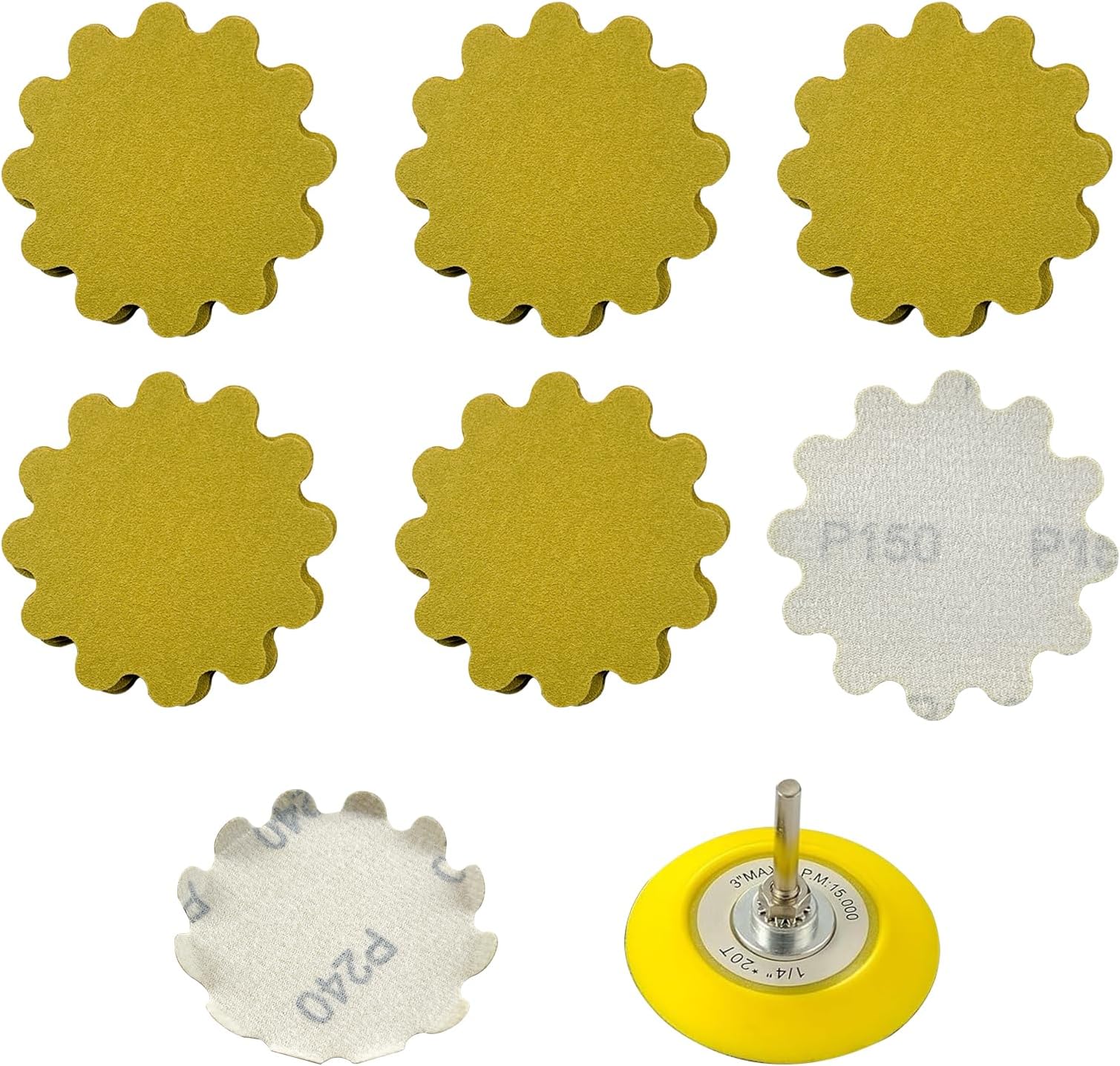 50 PCS 3 Inch Hook and Loop Sanding Discs - Wet/Dry Flex Edge Pads with Grits 150 - Compatible with Sanders & Hand Drills for Metal, Wood, Auto Projects