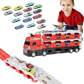 Mega Hauler Truck With Ejection Race Track | Epic Encounters Car Transporter Toy Race Track | Toy Car Transporter Trucks Set Toy Car Storage | New Truck Folding Storage Race Track Deformation Truck