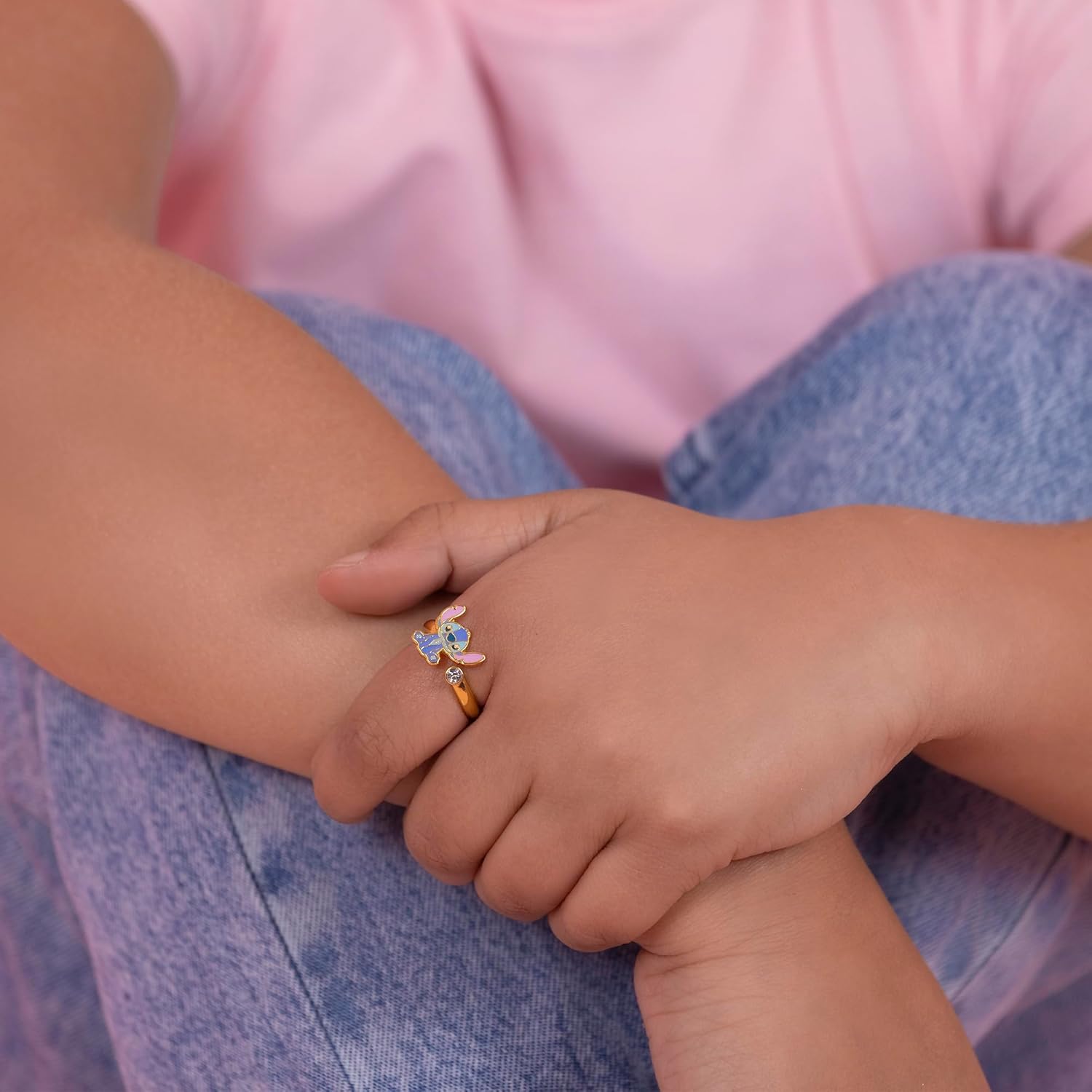 Disney Lilo & Stitch Blue & Pink Gold Plated Clear Stone Ring RF00393YRWL, One Size, Metal, No Gemstone