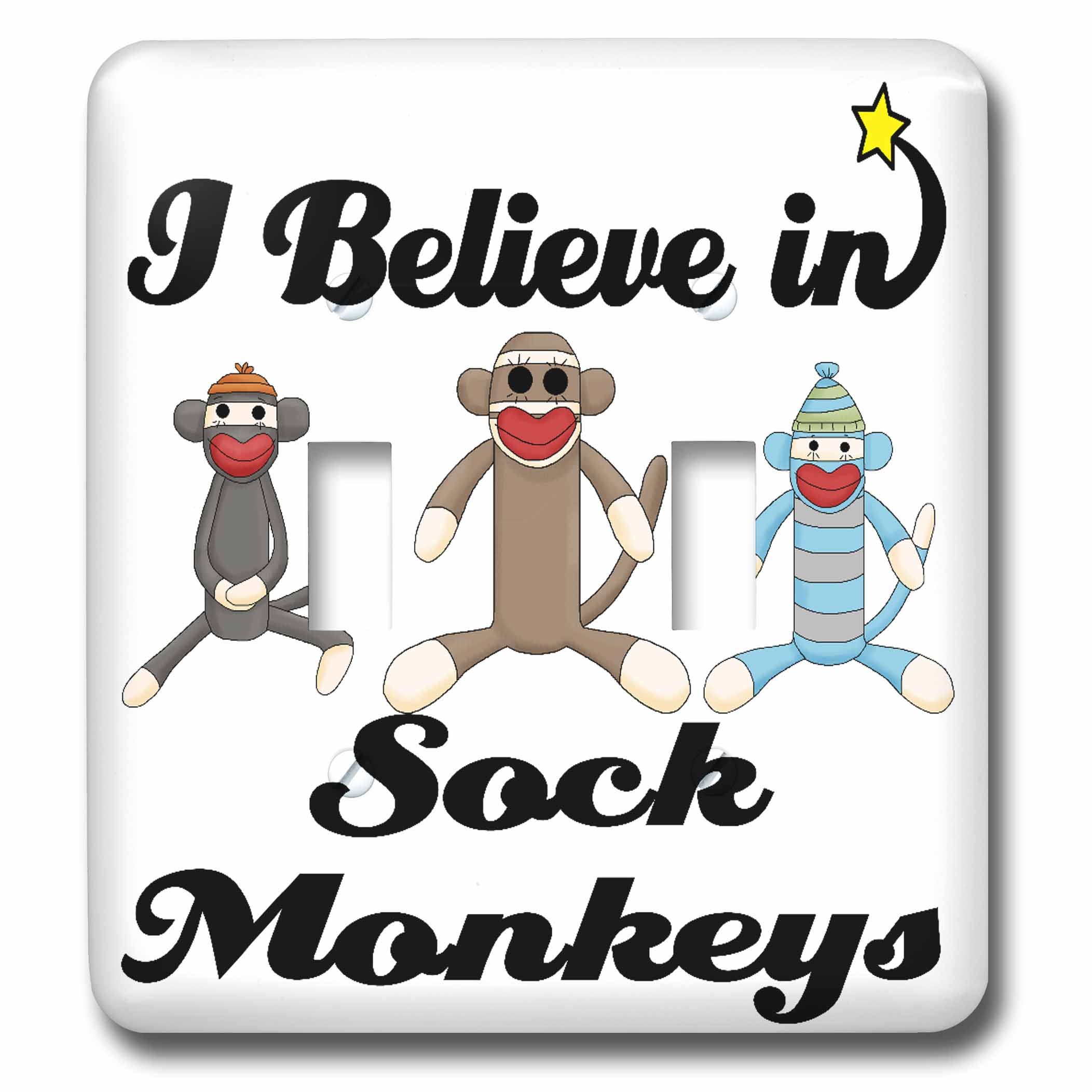 Double interrupteur à bascule I Believe In Sock Monkeys pour remplacer les plaques ternes