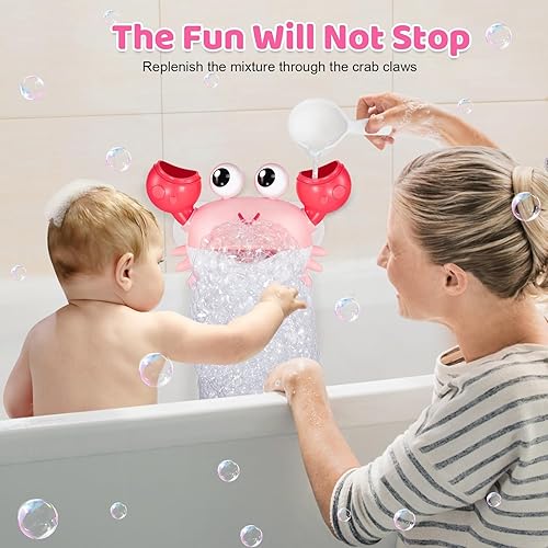 Miniatura 7 de Gigilli Juguetes de baño de cangrejo para bebé, máquina de burbujas de baño recargable para niños pequeños, fabricante automático de burbujas para