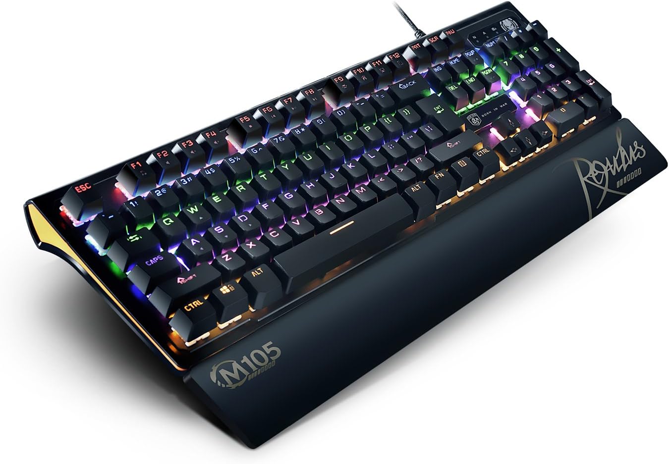 Mechanical Gaming Keyboard with104 Keys, Blue Switches Rainbow LED Illuminated Backlit Anti-ghosting Keys,Detachable Palm and Wrist Rest Holder