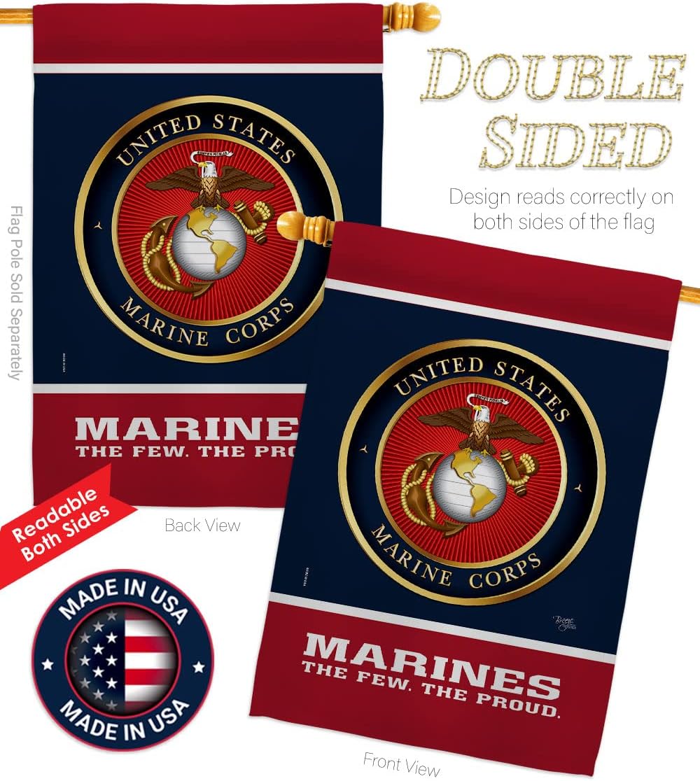 Proud Marine Corps House Flag - Pack Armed Forces USMC Semper Fi United State American Military Veteran Retire Official Support Our Troops - Banner Small Garden Yard Gift Double-Sided 28 X 40