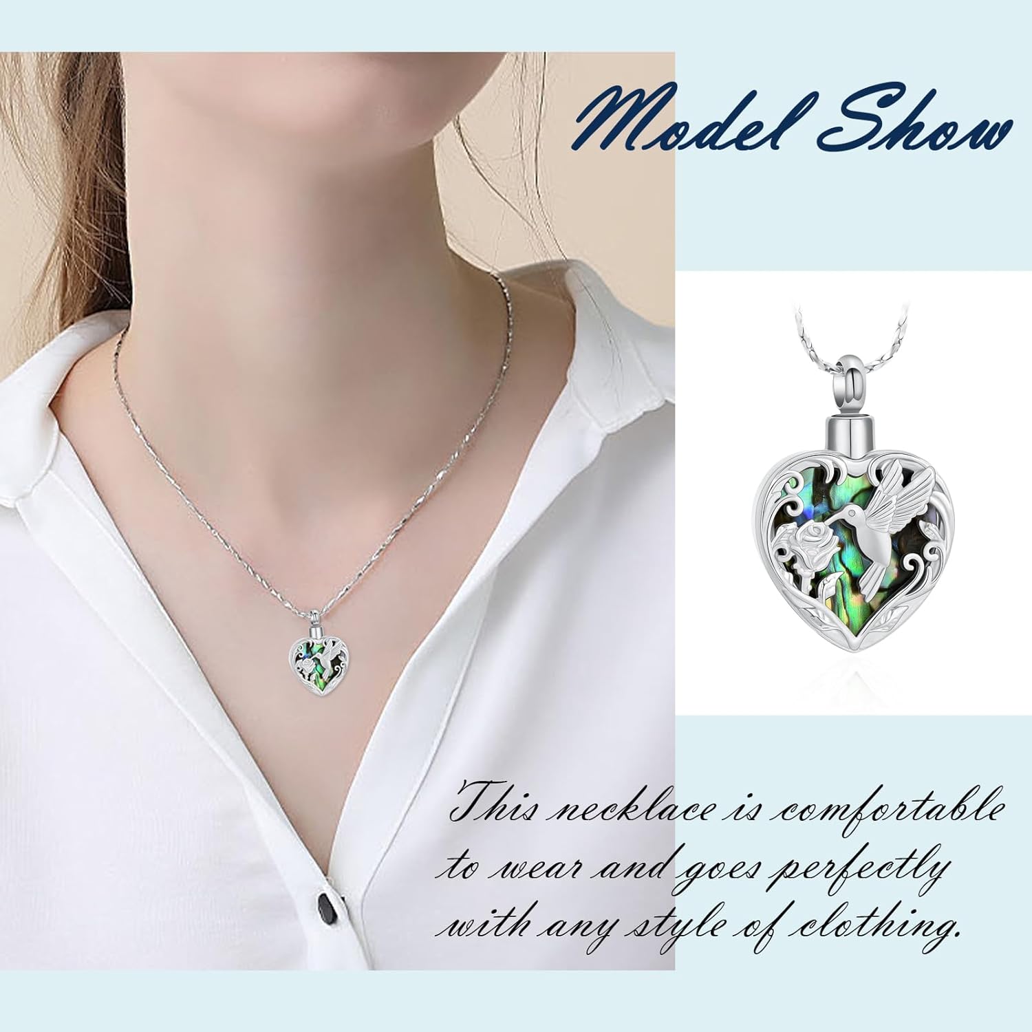 Imrsanl Hummingbird Cremation Jewelry Heart Urn Necklace for Ashes for Women Men Memorial Keepsake Ash Pendants of Loved Ones - Image 4