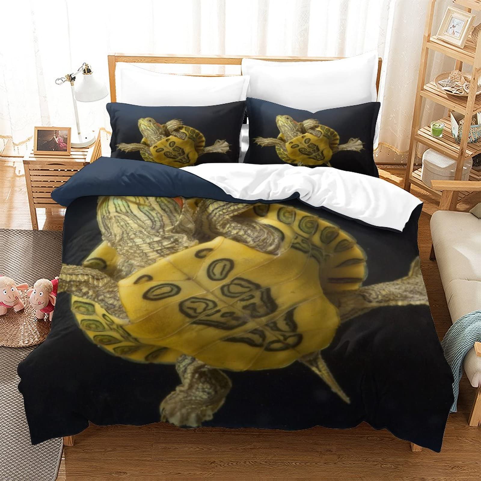 Housse de couette 220x240cm anti-pli motif tortue pour rajeunir une décoration de chambre terne