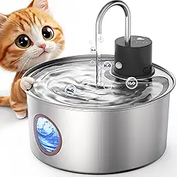 Fonte De Água Sem Fio Para Gatos, Alimentada Por Bateria - Aço Inoxidável Recarregável Com Sensor, Temporizador, Inteligente Gatos