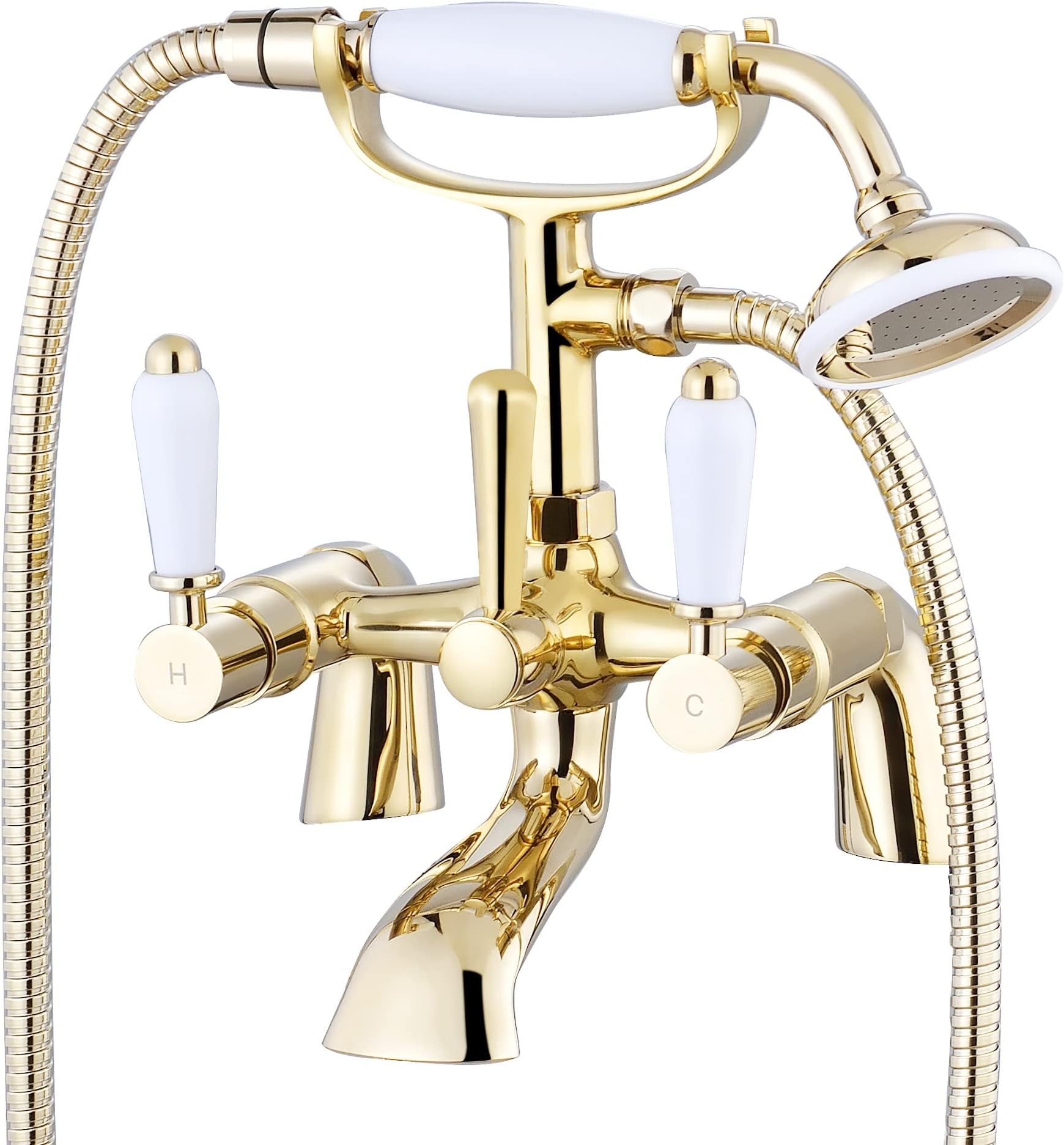 ENKI, Downton, BT0608 Bath Shower Mixer Tap with White Ceramic Levers ...