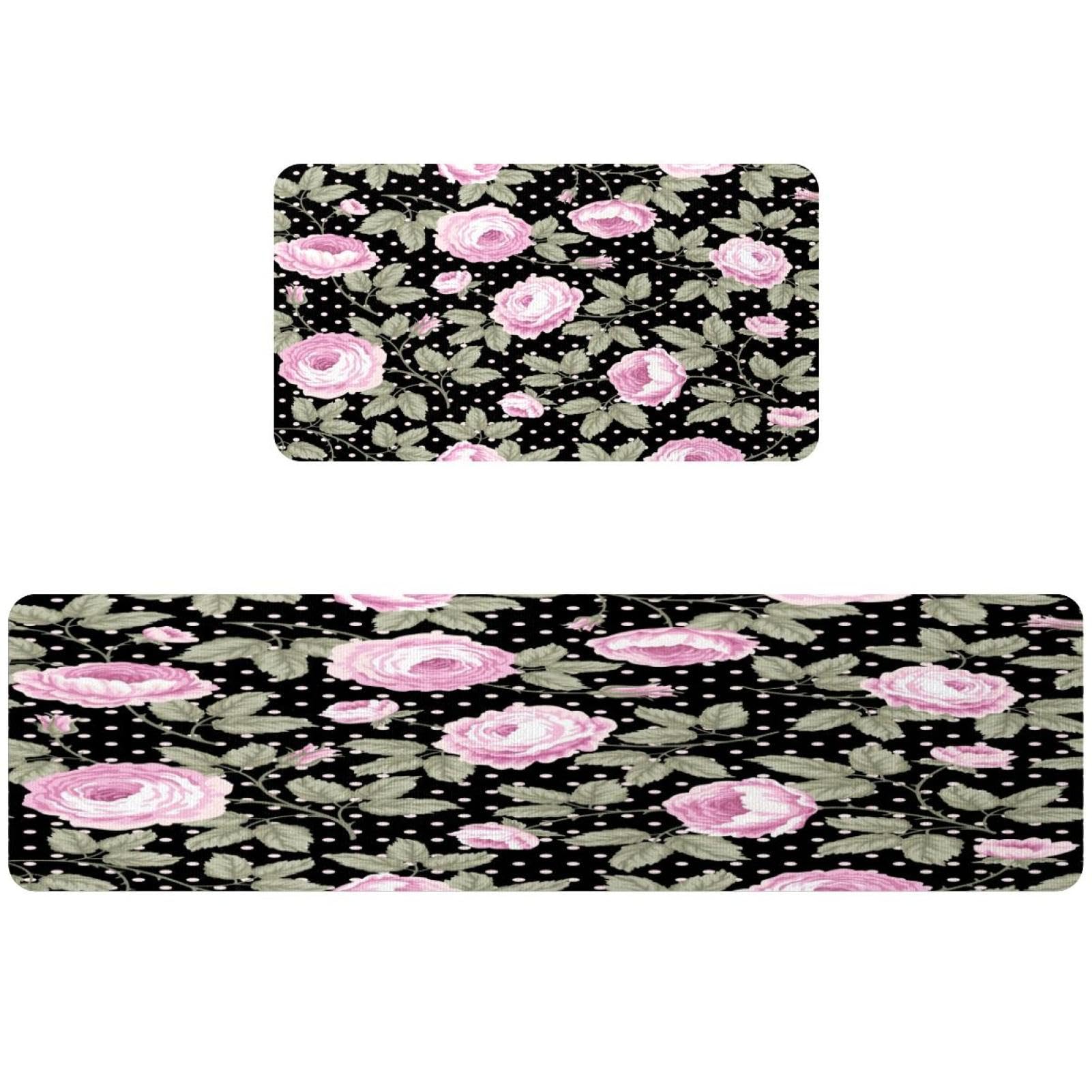 Tapis de cuisine antidérapant idéal pour couloir et buanderie fleurie