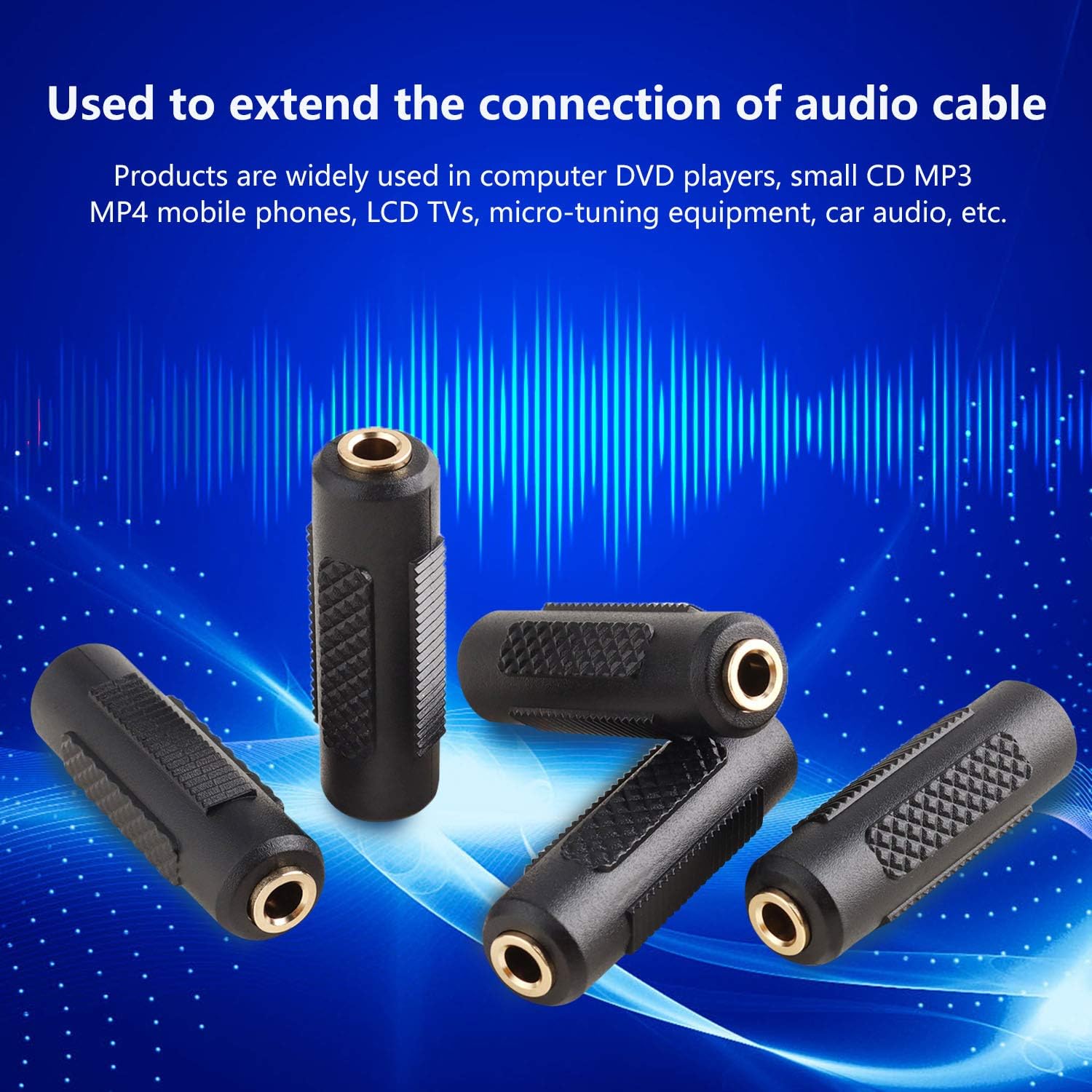 SAISN 3.5mm Stereo Jack to 3.5mm Stereo Jack Adapter Connectors Stereo Coupler Female to Female Gold Plated (Pack of 5)