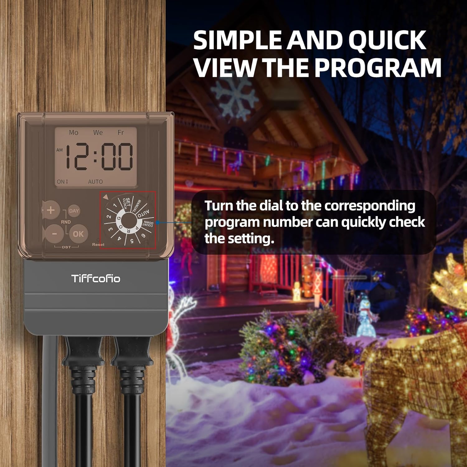 TiFFCOFiO 20A Outdoor Digital Pool Timer, Dial Programmable Method, Outdoor Timer with 2FT Extension Cord Waterproof, 2 Grounded Electrical Outlets for Lights, 6 Sets of Programs,1.5HP, 2500W