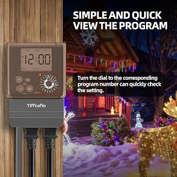 TiFFCOFiO Outdoor Digital Pool Timer, Dial Programmable Method, Outdoor Timer with 2FT Extension Cord Waterproof, 2 Grounded Electrical Outlets for Lights, 6 Sets of Programs,1HP (20A)