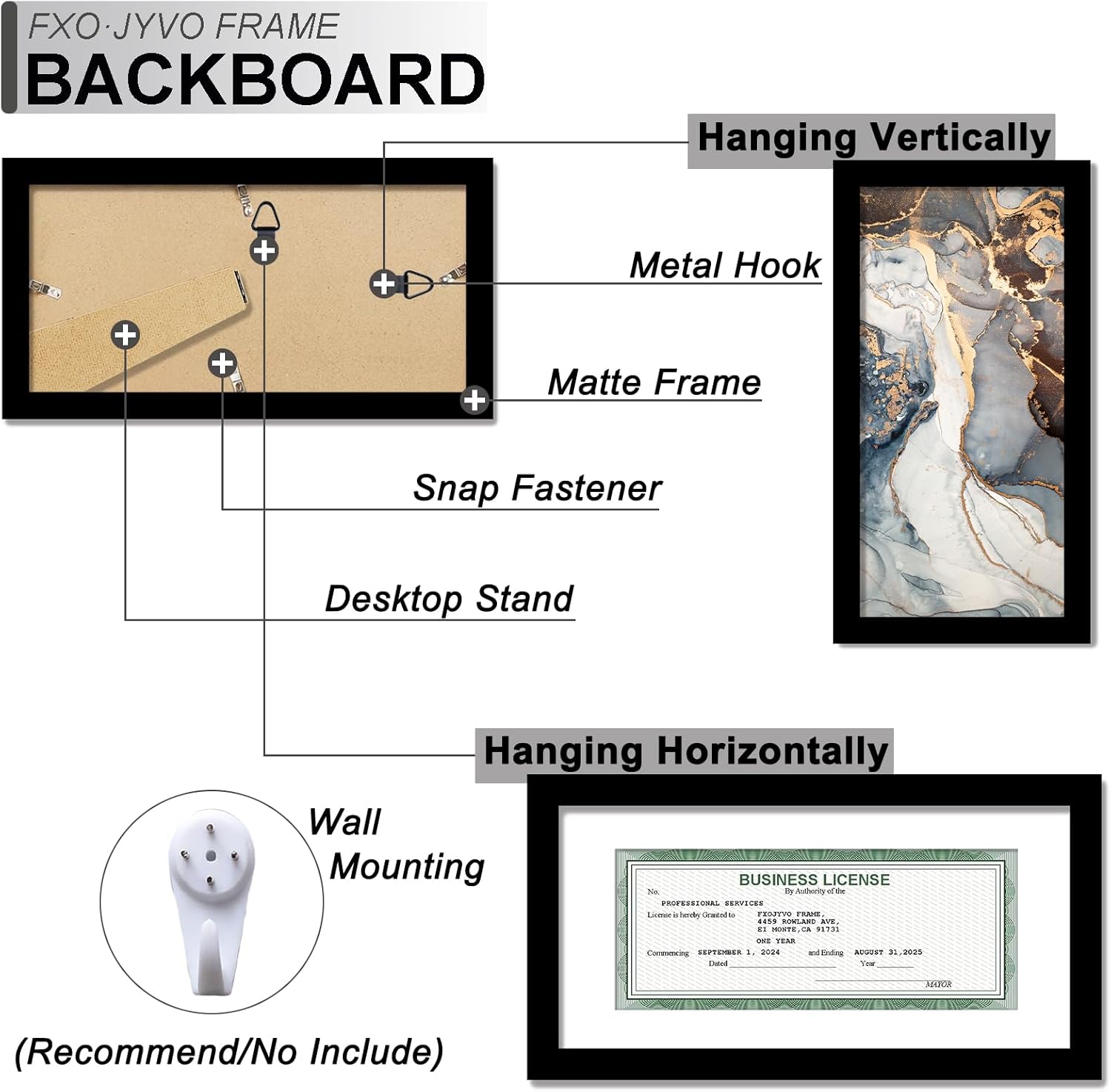 Fxojyvo Black 5x10 Frame Set of 4, Display Business License 3.5x8 with Mat or Picture 5x10 Without Mat Desktop or Wall for License Cosmetology Barber Salon Esthetician - 4 Packs