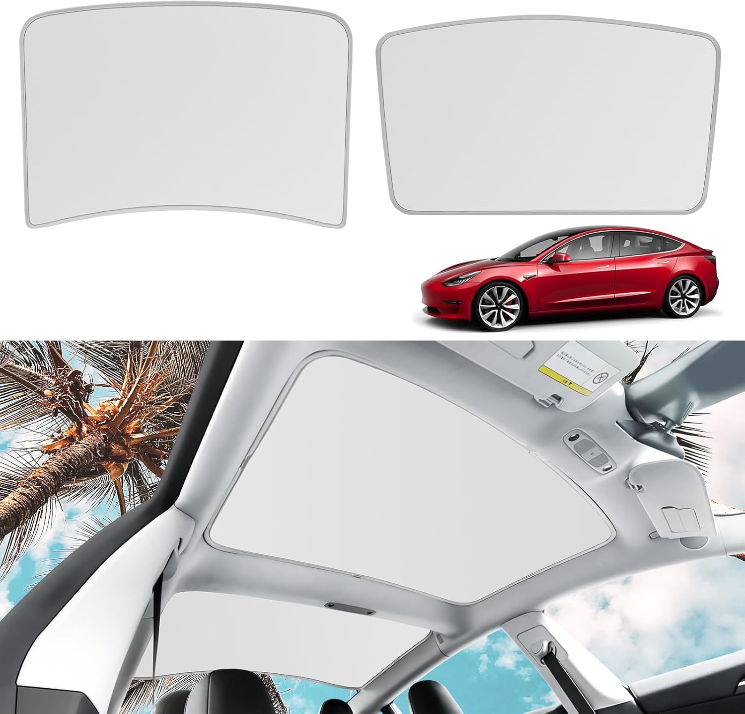 KUNIST Roof Sunshades for Tesla Model 3 2023, Upgraded Sunroof Shade Sunshade Roof Sun Shade for Tesla Model 3 Accessories 2021-2023 (Ice White) Ice White for Tesla Model 3 (2021-2023)