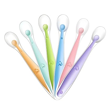 Cuteably Silicone Baby Feeding Spoon Children's Cutlery Set Soft Spoons Food Utensils Tableware for Kids Feeding Kit Temperature Sensing (2)