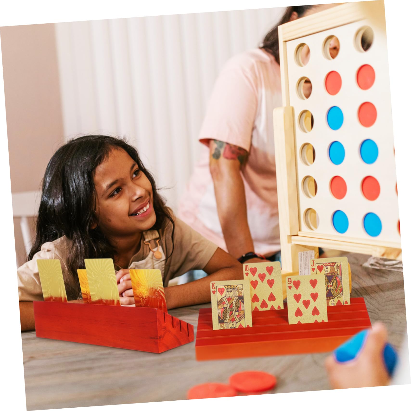 Kisangel 4piezas Base de Madera para Naipes Porta Cartas para Adultos Bandeja para Cartas para Mesa Bridge Fiestas