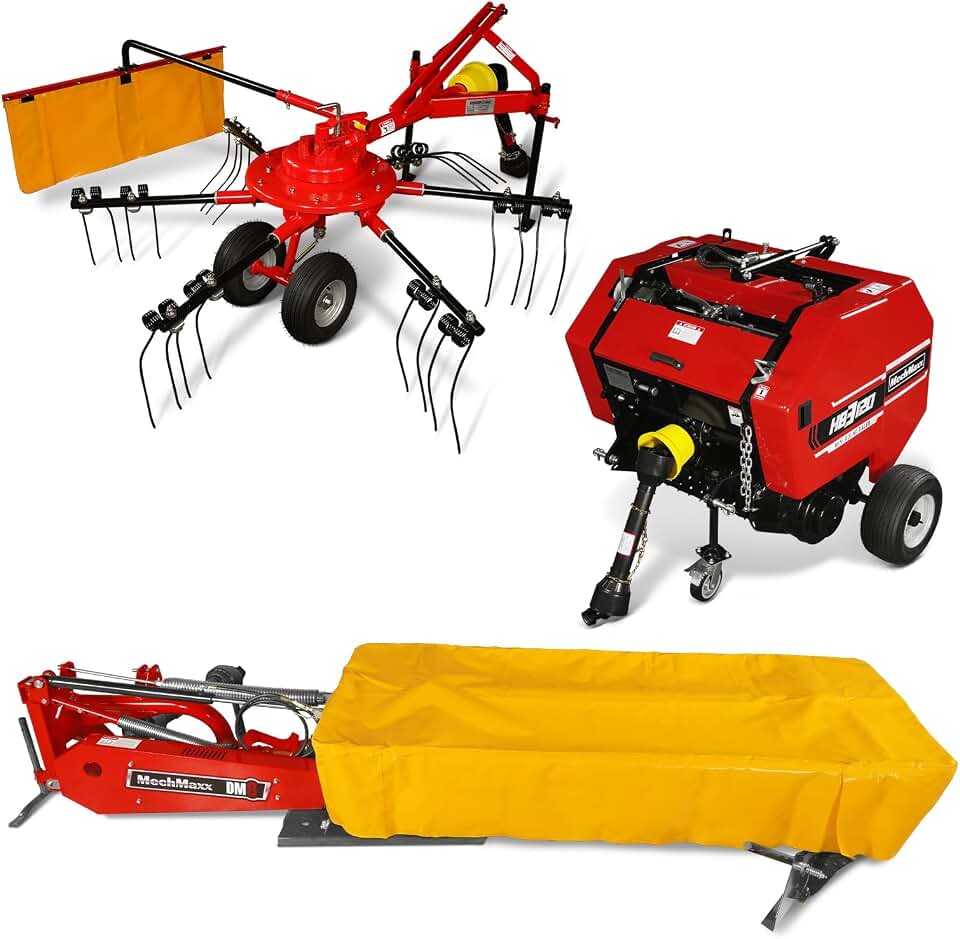 MechMaxx Hay Baler & Hay Rake Tedder & Disc Mower Combo, HB3120, HT100, DM8