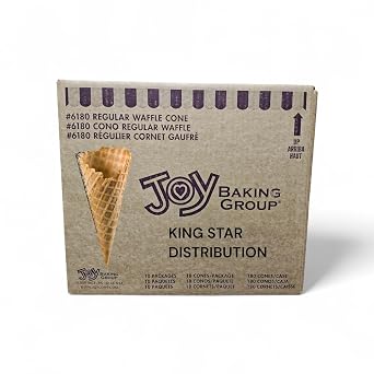 JOY CONE #6180 Regular Waffle classic 180 cones Ice Cream sugar Cones - Bulk Food Service Pack, Crispy Golden Cones for Perfect Dessert Servings