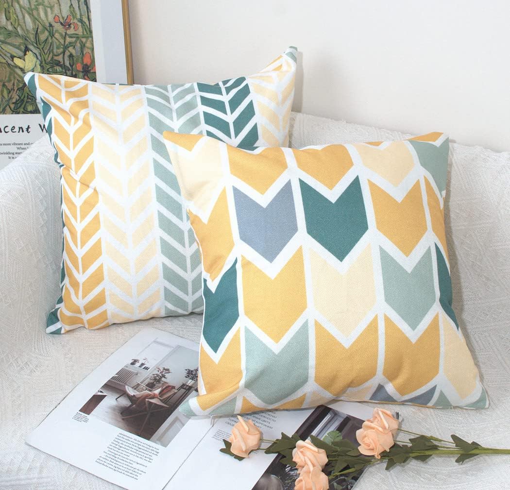 Set di 4 federe in cotone per la casa 40 x 40 cm - giallo e verde Throw cuscino decorazione cuscino caso di copertura decorativa per soggiorno divani