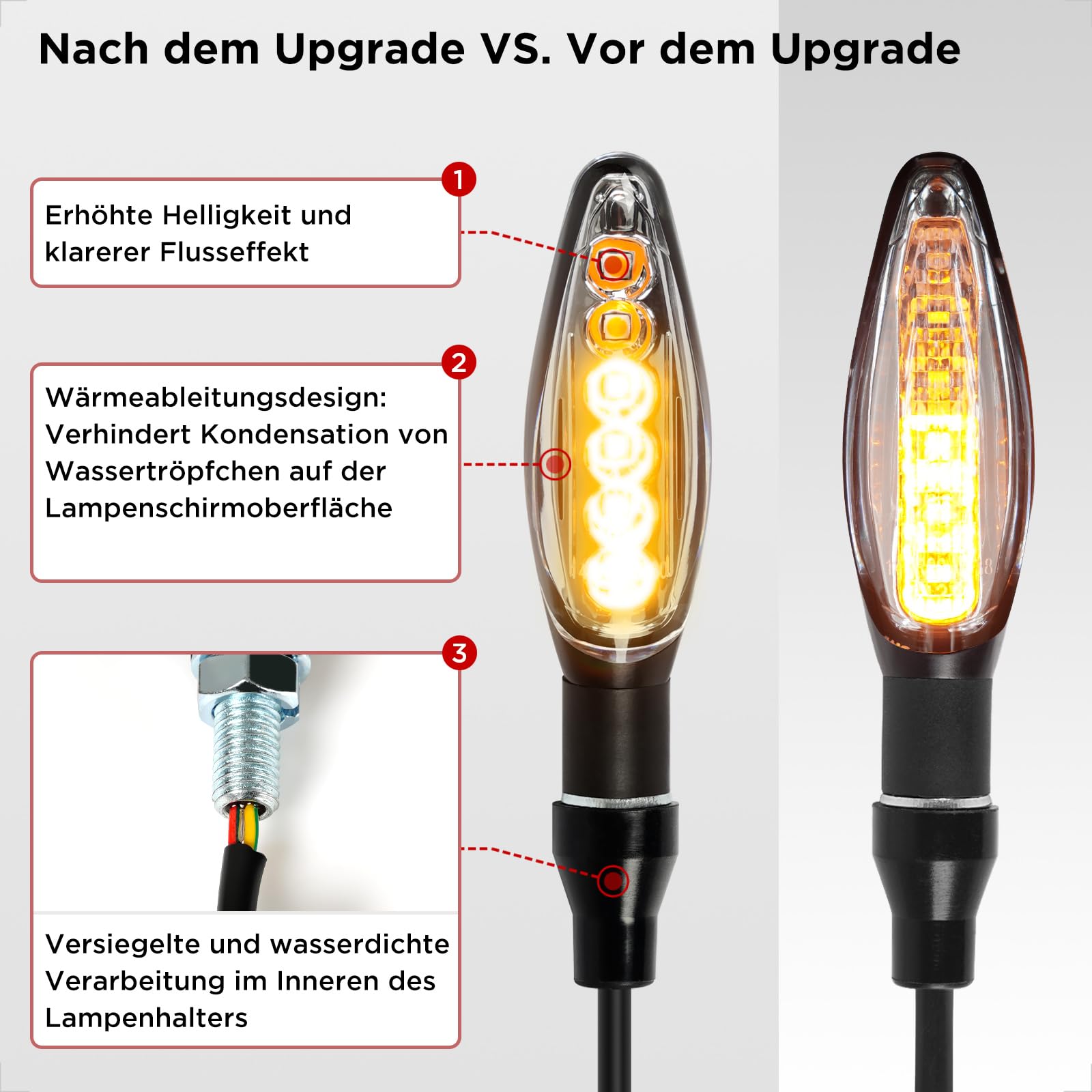 evermotor 4 Stück LED Motorrad Blinker,12V, E32, Aluminiumschale, IP67 Wasserdicht Blinkerlicht, 350mm Kabel, für Motorrad, Scooter