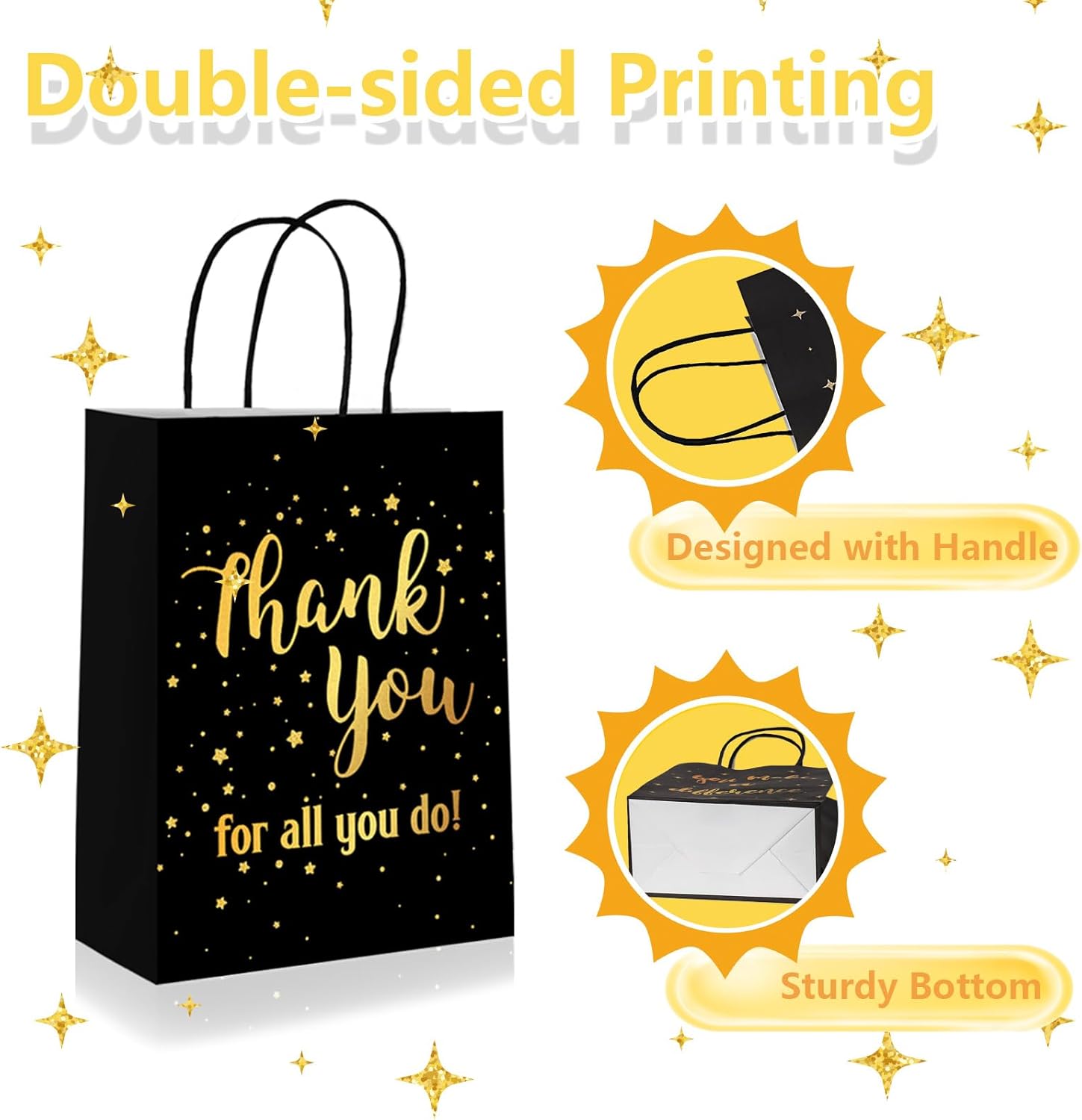 Lesnala 16 Pcs Thank You Gift Bags with handles 4 Styles Black and gold party favor bags Inspirational appreciation paper bags for Employee Team School Pastor Day Staff Present Supplies - Image 7