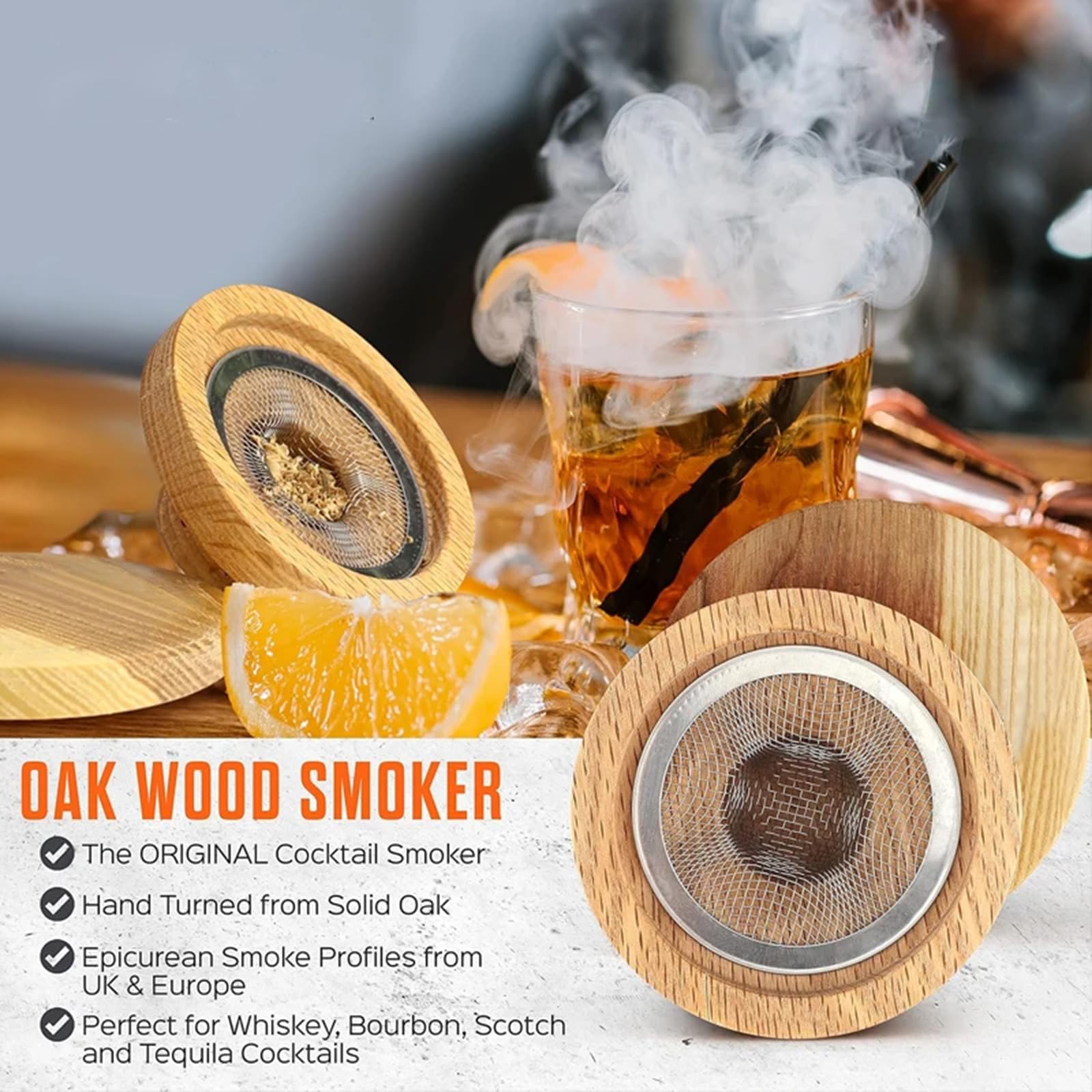 Whiskey Smoker Kit mit 4 Holzchips, Altmodisches Whiskey-Getränke-Smoker-Set, Rauchige Wein Whiskey Cocktails, Geschenk für Vater, Ehemann und Cocktail-Liebhaber