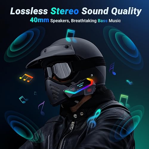 Miniatura 2 de GEARELEC Auriculares Bluetooth para casco de motocicleta V5.2BTSonido estéreo de alta fidelidadPantalla y luces RGB 80Mph Sistemas de comunicación