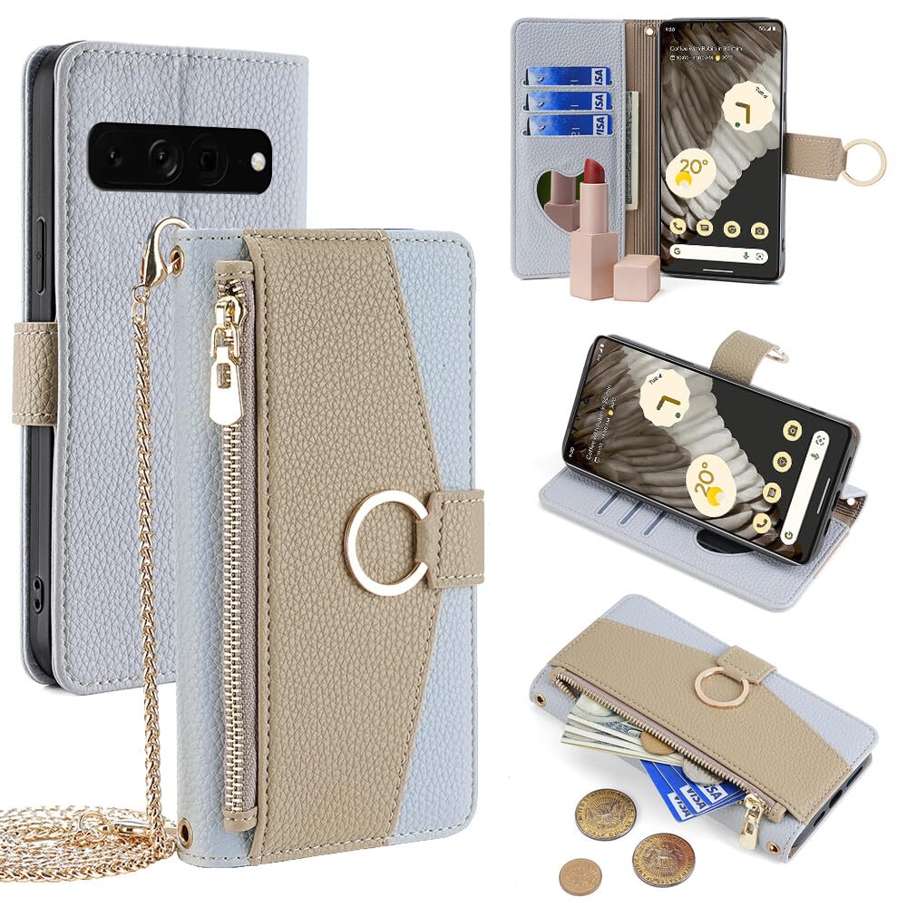 Pochette Pixel 5A 5G bleu avec fermeture éclair et chaîne pour sorties - 8