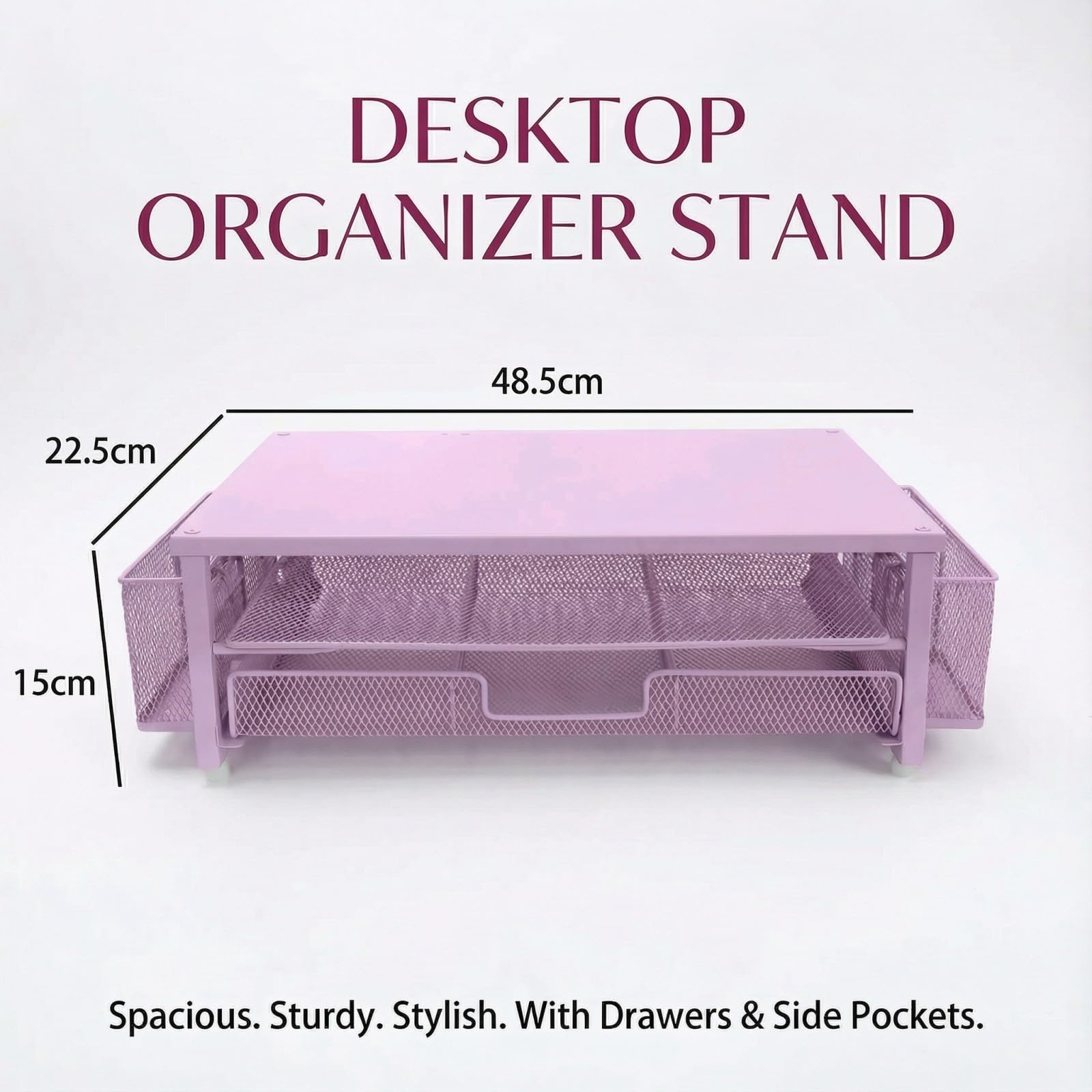 Supporto per monitor con cassetto e portapenne per scrivania, supporto metallico a 2 livelli per laptop da scrivania, organizer da ufficio per PC, stampante e laptop.