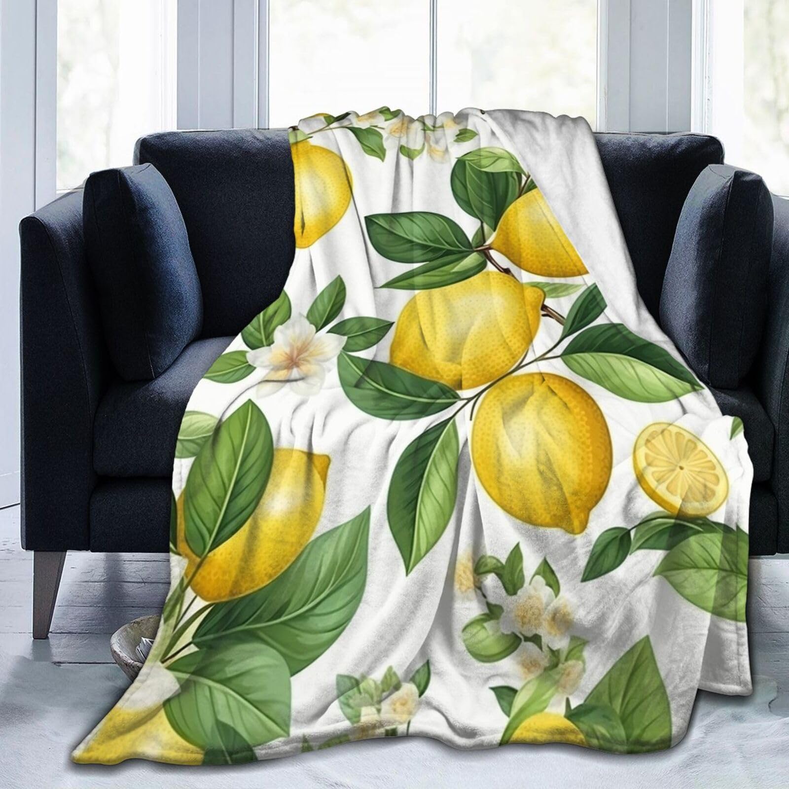 Jeté de canapé citrons fleurs Mexpekil plaid lit 200x150 couverture salon chambre