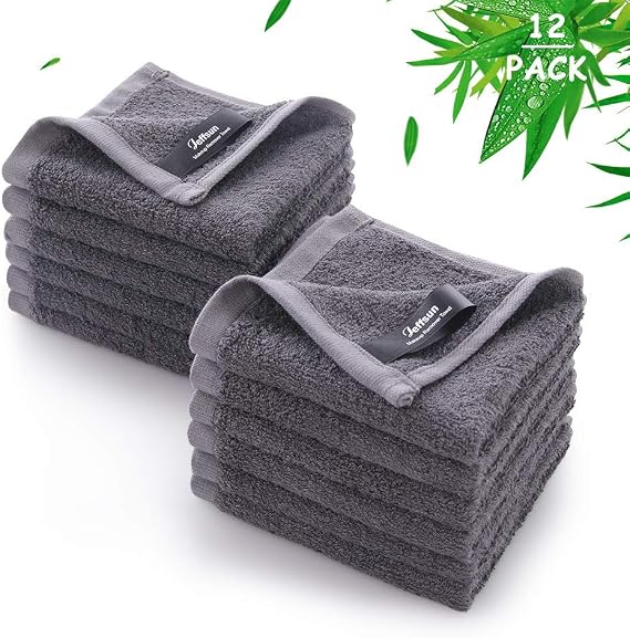 Wash Cloths 12 Pack, Super Soft and Skin Friendly Face Towel for Sensitive Skin, 10x10 inch Small Face Washcloths, Reusable Washable Makeup Remover Cloths, Easy to Rinse Grey Facial Cleansing Cloths