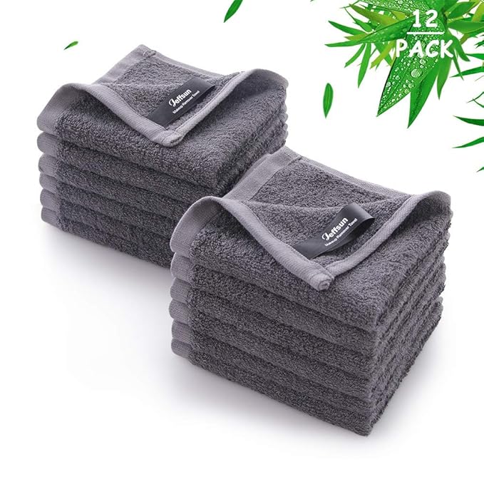 JEFFSUN Bamboo Wash Cloths, Super Soft Makeup Remover Facial Cleansing Cloths, 12 Pack Gentle & Skin Friendly Face Towels for Sensitive Skin, 10x10 inch Small Face Cloths Baby Washcloths