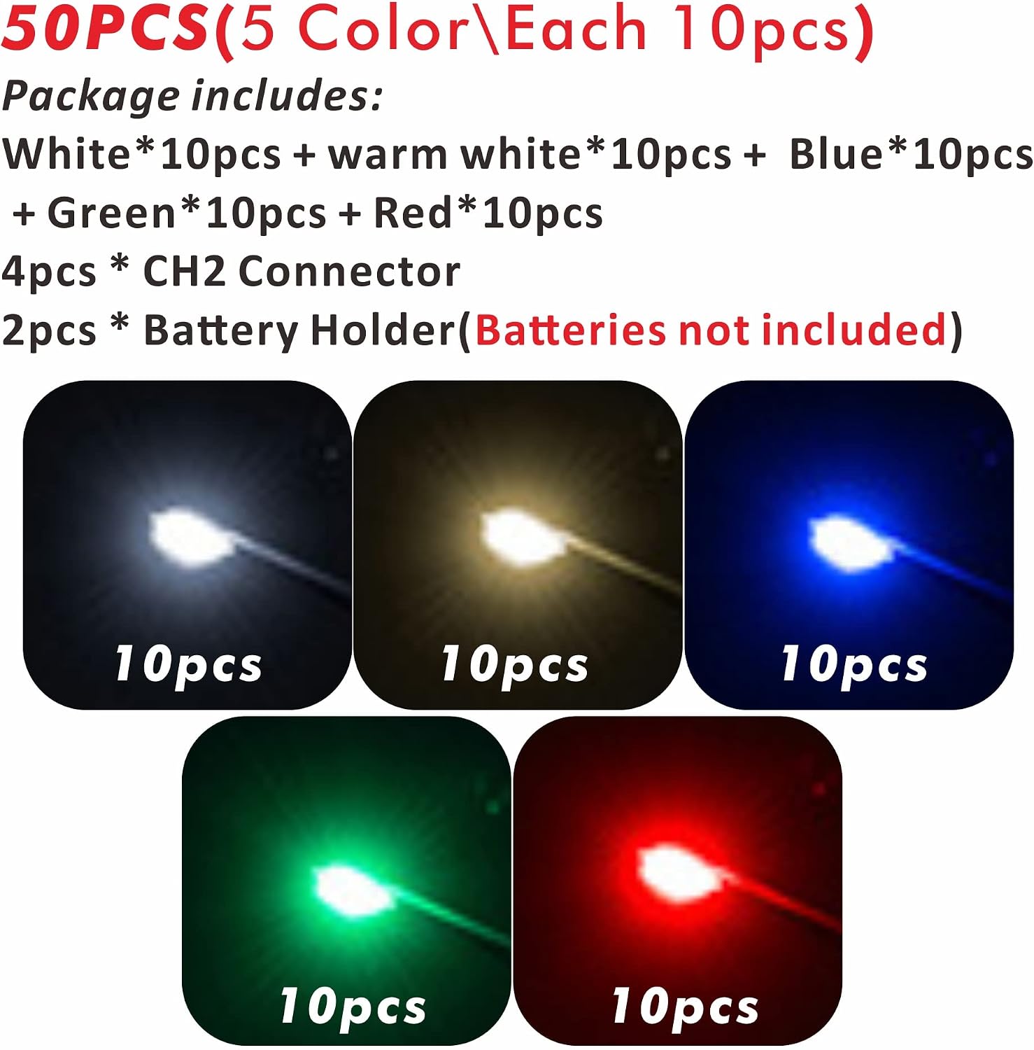 50pcs Pre-Wired Micro LED Pre-soldered 0402 SMD LEDs with Assembly Accessories for Beginner Model Building (Multi-Colored(Mix 5 Colors), 50pcs)