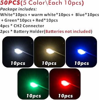 50pcs Pre-Wired Micro LED Pre-soldered 0402 SMD LEDs with Assembly Accessories for Beginner Model Building (Multi-Colored(Mix 5 Colors), 50pcs)