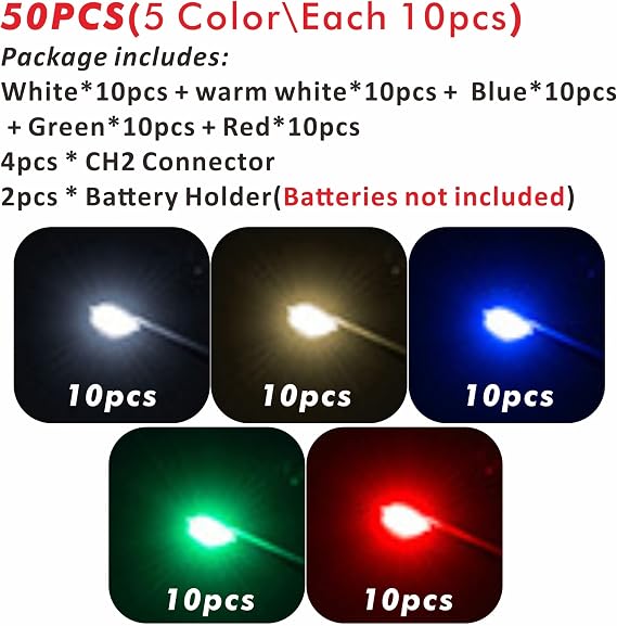 50pcs Pre-Wired Micro LED Pre-soldered 0402 SMD LEDs with Assembly Accessories for Beginner Model Building (Multi-Colored(Mix 5 Colors), 50pcs)