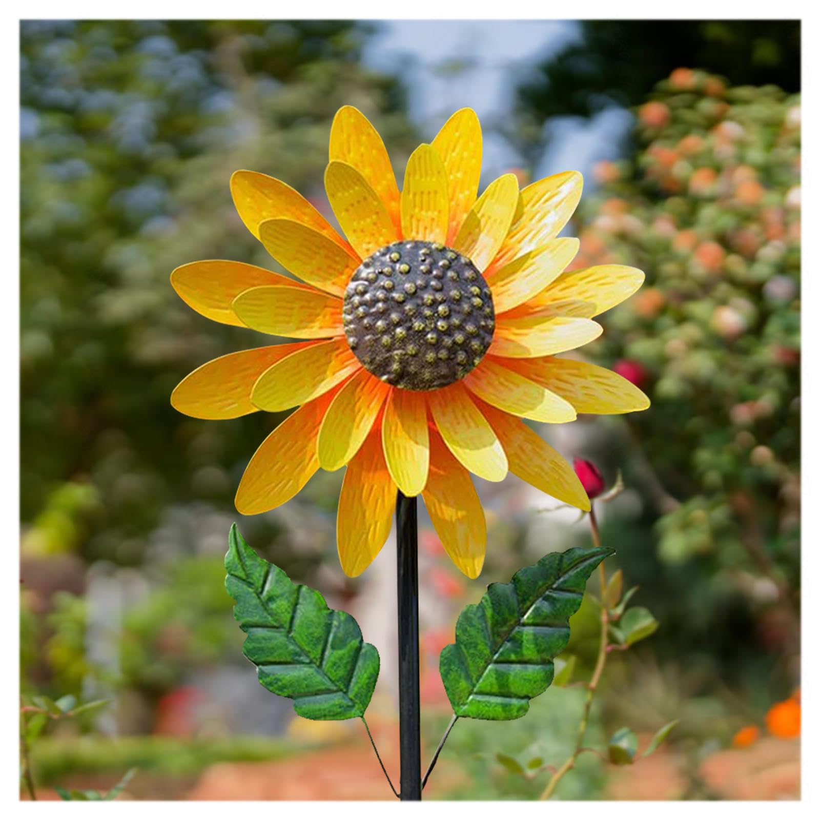Sonnenblumen Windmühle, Wetterbeständig Sonnenblume Windräder Gartendeko Edelstahl Gross, Rasen Und Outdoor