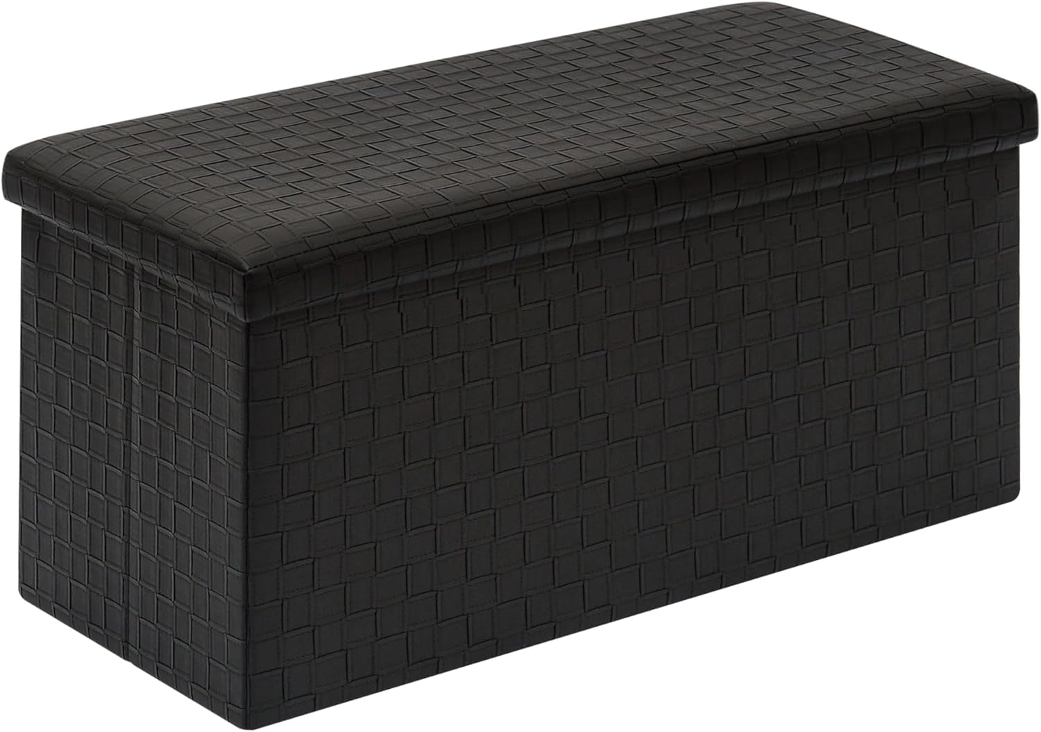 PINPLUS Faux Leather Storage Ottoman Footrest Multi-Purpose Cube Ottoman for Living Room, Bedroom Blanket Chest & Compact Seat with Stylish Hidden Storage Black 30"x15"x15"