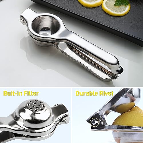 Miniatura 5 de Exprimidor de limón prémium de acero inoxidable, exprimidor manual de limón, exprimidor eficiente de cítricos con cuenco de metal para extracción de