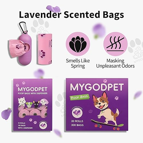 Miniatura 6 de Bolsas de excremento de perro con dispensador, 150 bolsas biodegradables para perros y gatos, bolsa de basura con aroma a lavanda, a prueba de