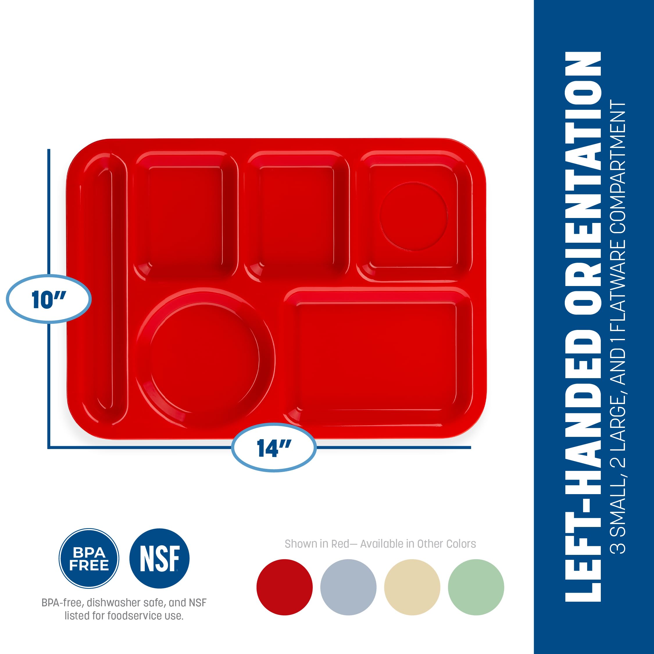 Carlisle 614 ABS 6-compartment divisé Plateau, 35,6 x 25,4 cm (cas de 24), 13.87" x 9.90", Red, 24