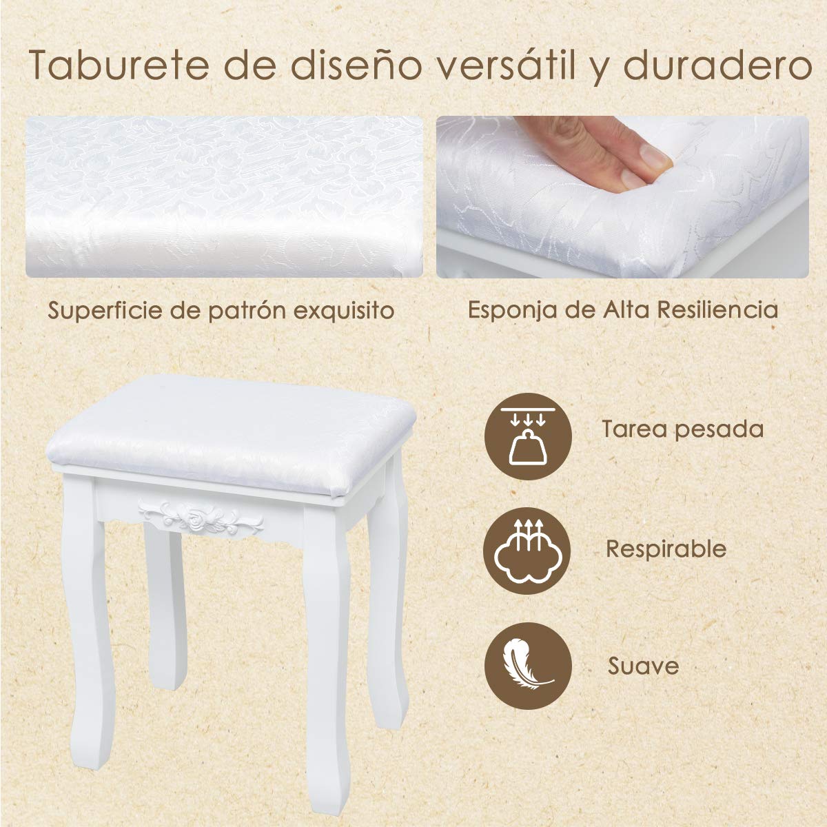 COSTWAY Tocador de Maquillaje con LED,Espejo Giratorio y Taburete Mesa de Cosmético con 3 Cajones para Dormitorio Habitación (Blanco)