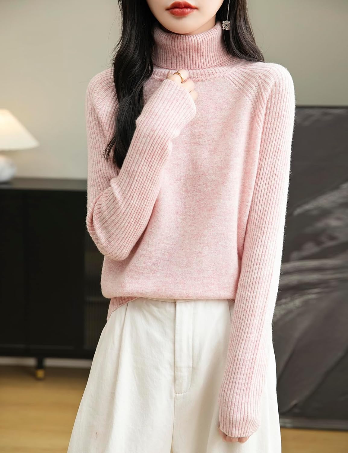 Chanyarn Women's Turtleneck 100% Merino Wool Sweater 2025 Fall Winter Classic Warm Soft Raglan Long Sleeve Knit Sweater - Image 3