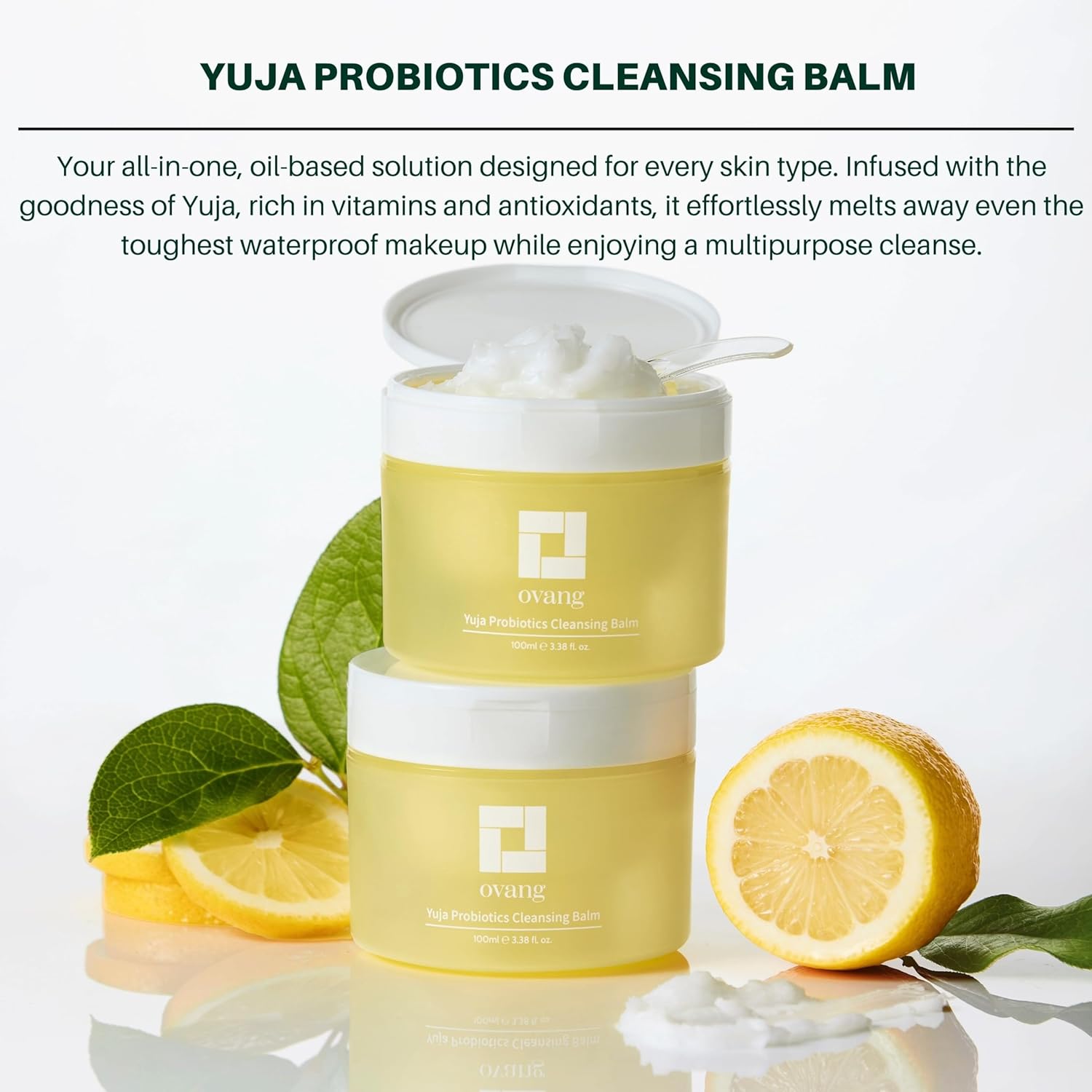 Yuja Probiotics Cleansing Balm – Makeup Remover & Hydrating Cleanser – Fragrance-Free, Brightening & Soothing for All Skin Types, Korean Skincare (100ml / 3.38 fl.oz) Step1 - Image 2