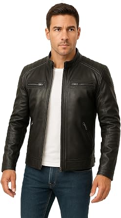 Mens Motorcycle Genuine Cowhide Real Leather Jacket