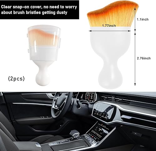 Vista 157 de Ziciner Cepillo de detalles para automóvil, cerdas suaves curvas, colectores de polvo de eliminación automática, tablero universal del vehículo